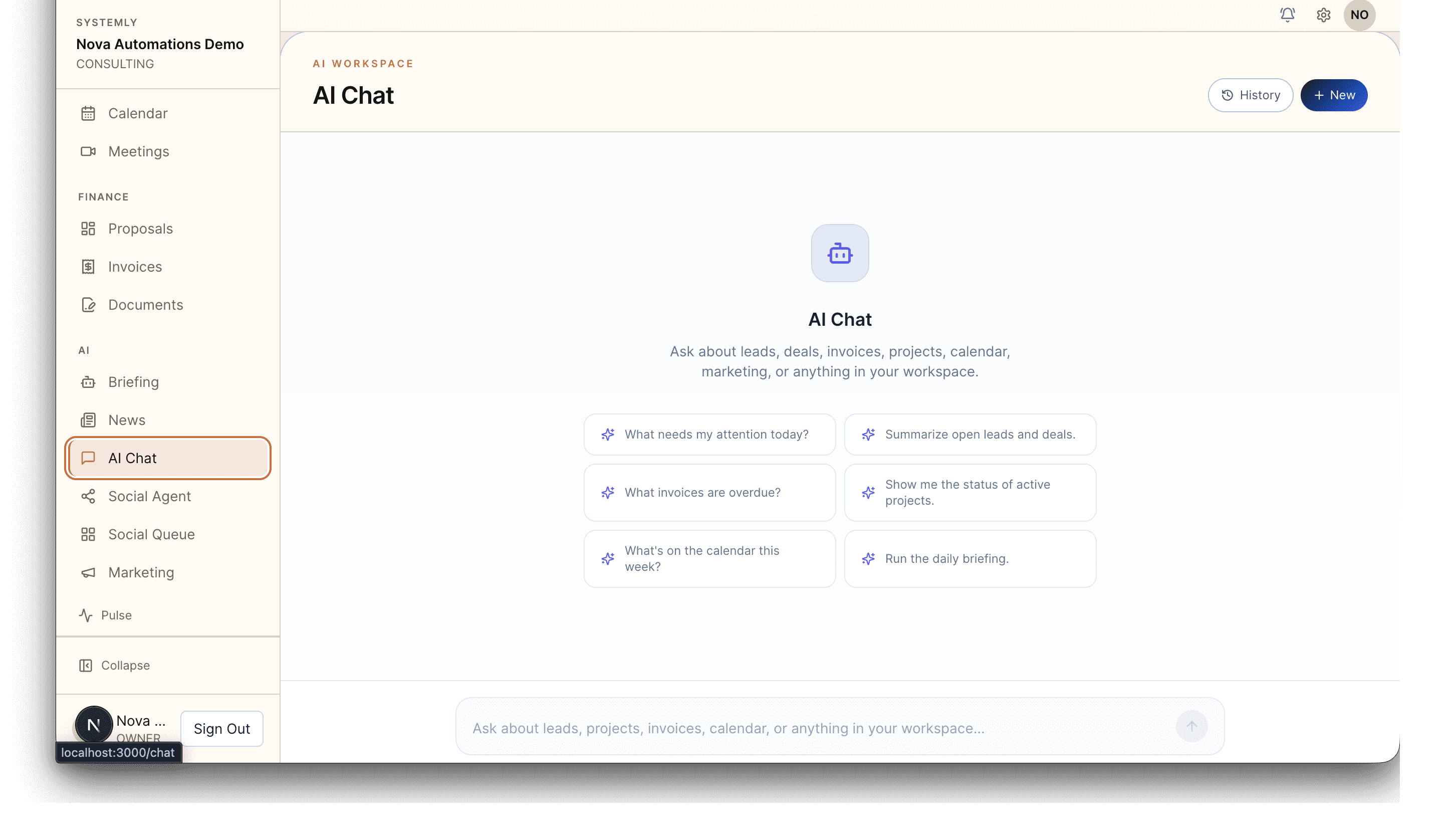 Systemly AI chat grounded in business data